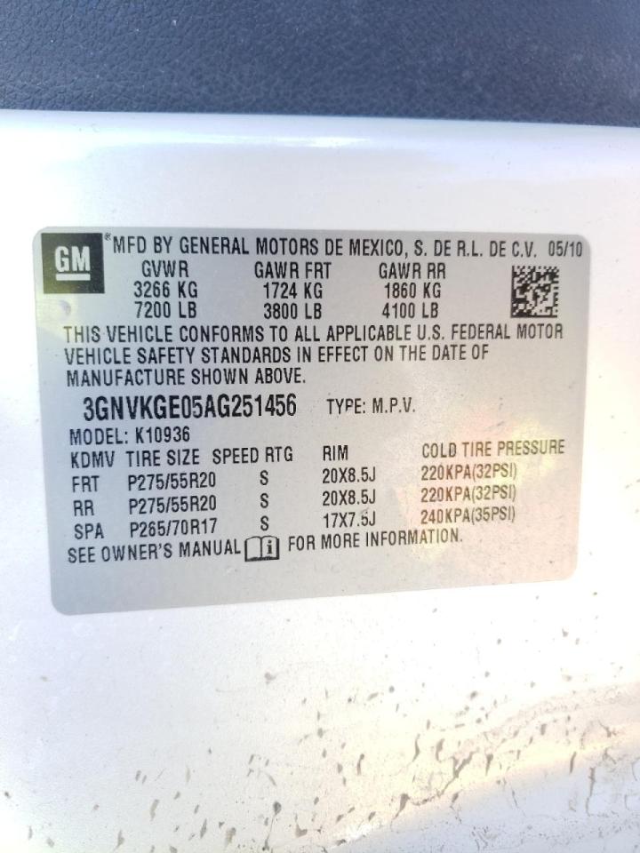 Photo 10 from auction – 2010 CHEVROLET AVALANCHE with VIN 3GNVKGE05AG251456