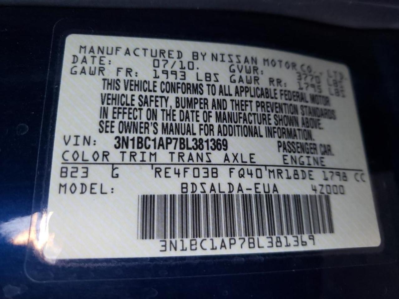 Photo 10 from auction – 2011 NISSAN VERSA S with VIN 3N1BC1AP7BL381369