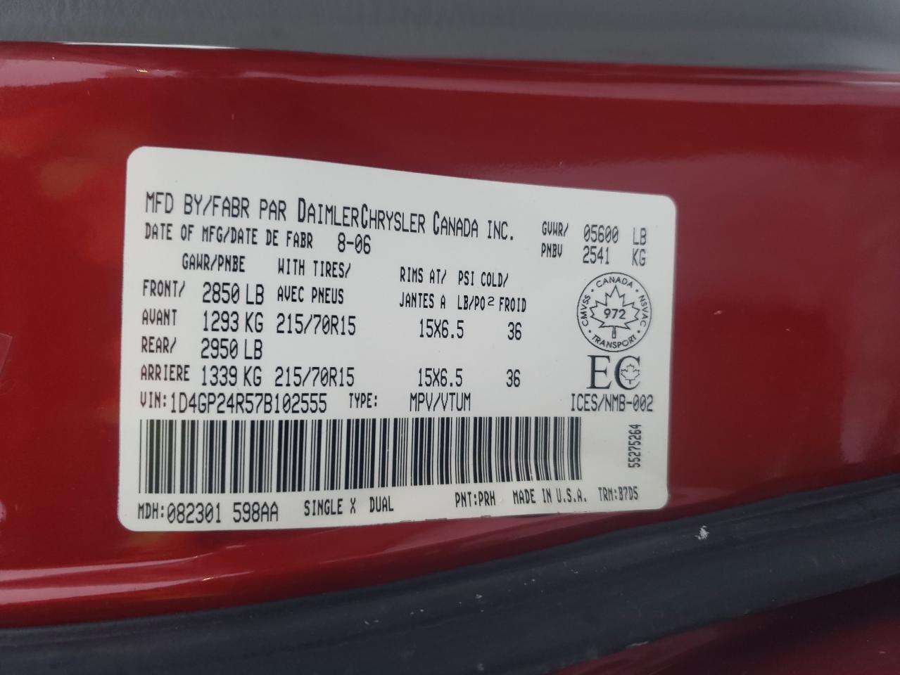 Photo 10 from auction – 2007 DODGE GRAND CARA with VIN 1D4GP24R57B102555