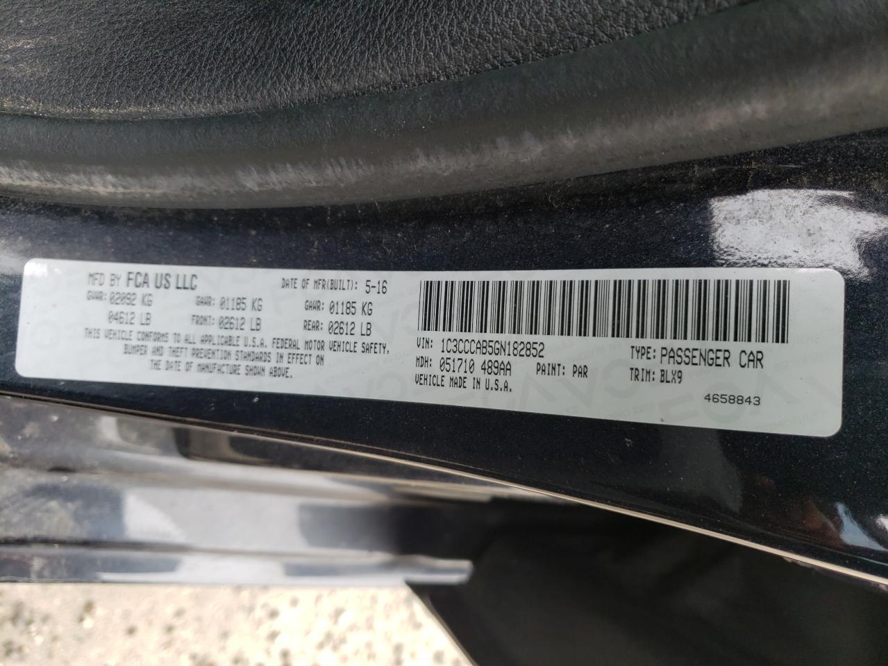 Photo 10 from auction – 2016 CHRYSLER 200 LIMITE with VIN 1C3CCCAB5GN182852