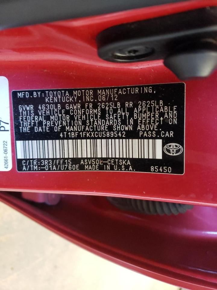 Photo 10 from auction – 2012 TOYOTA CAMRY SE A with VIN 4T1BF1FKXCU589542