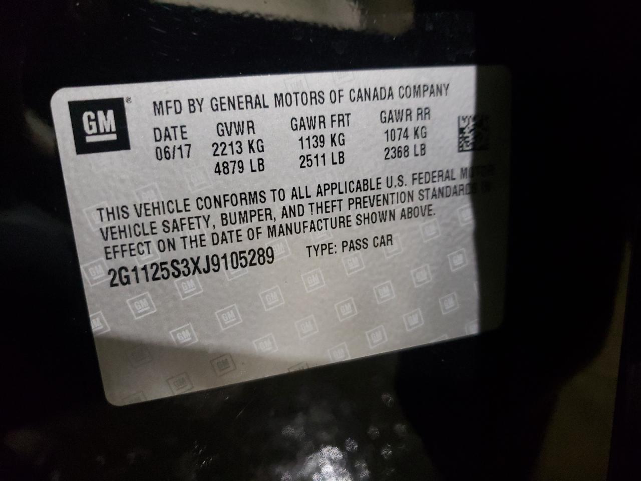 Photo 10 from auction – 2018 CHEVROLET IMPALA PRE with VIN 2G1125S3XJ9105289