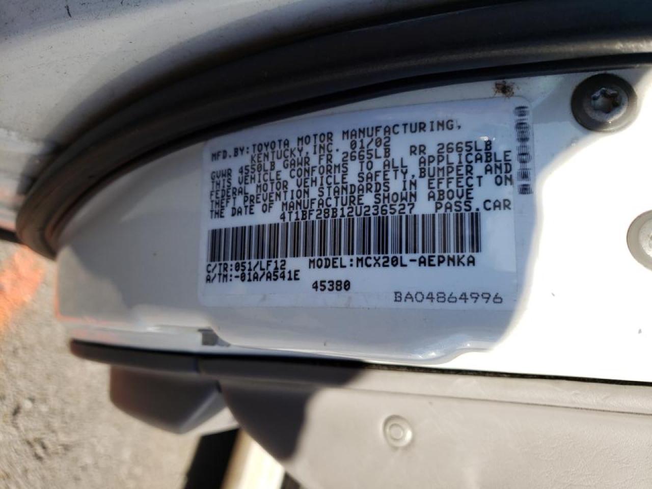 Photo 10 from auction – 2002 TOYOTA AVALON XL with VIN 4T1BF28B12U236527