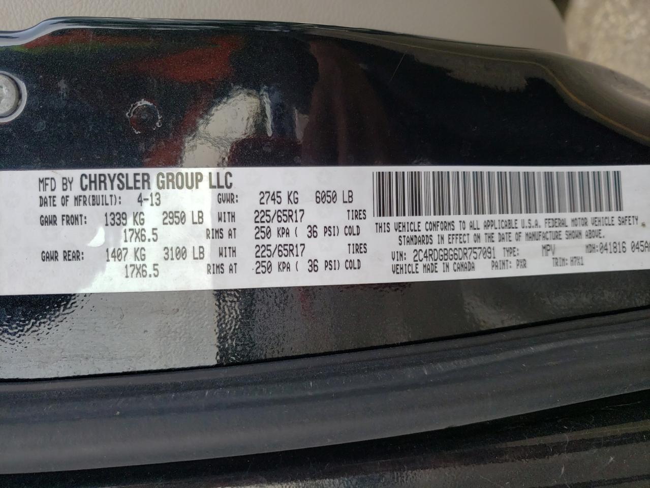 Photo 10 from auction – 2013 DODGE GRAND CARA with VIN 2C4RDGBG6DR757091