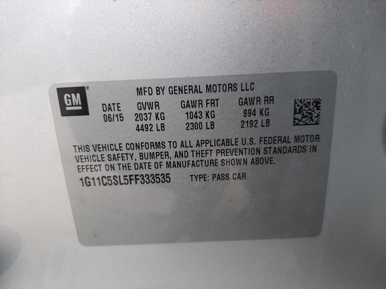 Photo 10 from auction – 2015 CHEVROLET MALIBU 1LT with VIN 1G11C5SL5FF333535