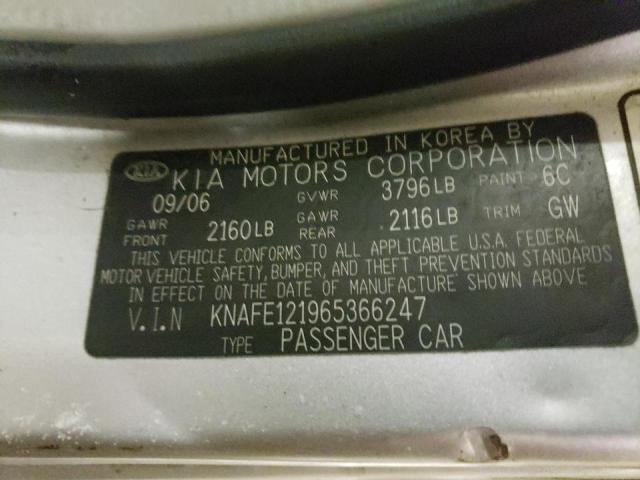 Photo 10 from auction – 2006 KIA SPECTRA LX with VIN KNAFE121965366247