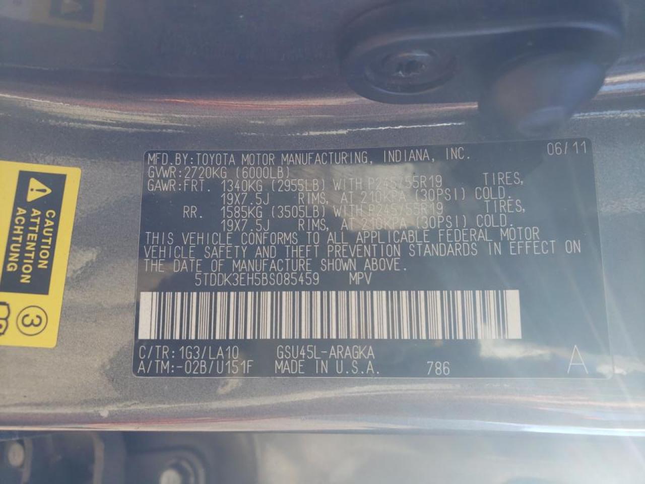 Photo 10 from auction – 2011 TOYOTA HIGHLANDER with VIN 5TDDK3EH5BS085459