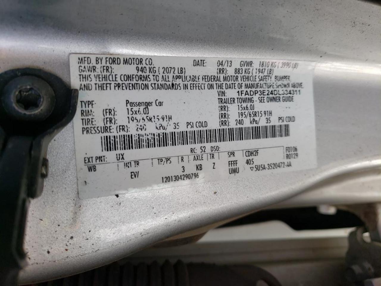 Photo 10 from auction – 2013 FORD FOCUS with VIN 1FADP3E24DL334311