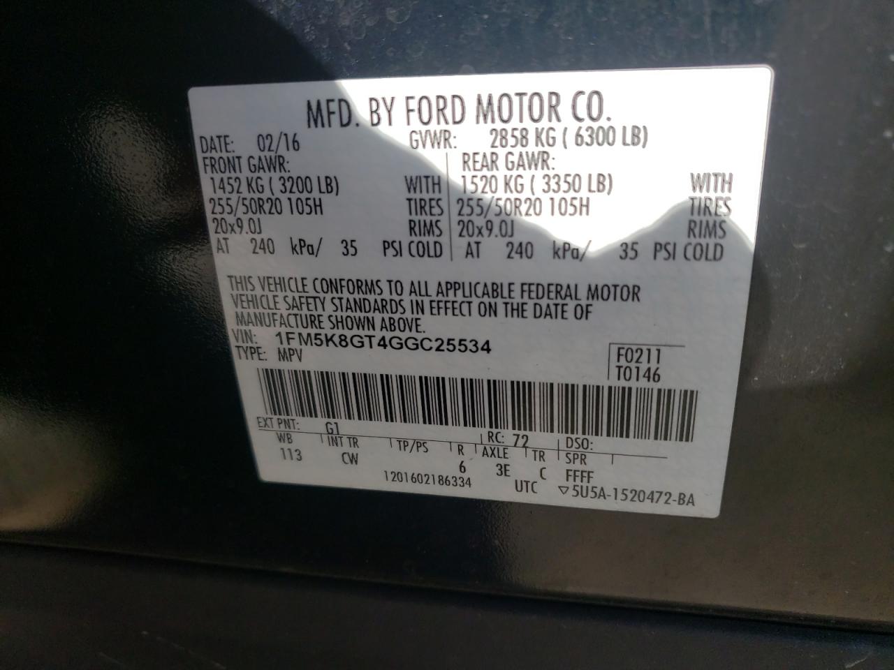 Photo 10 from auction – 2016 FORD EXPLORER S with VIN 1FM5K8GT4GGC25534
