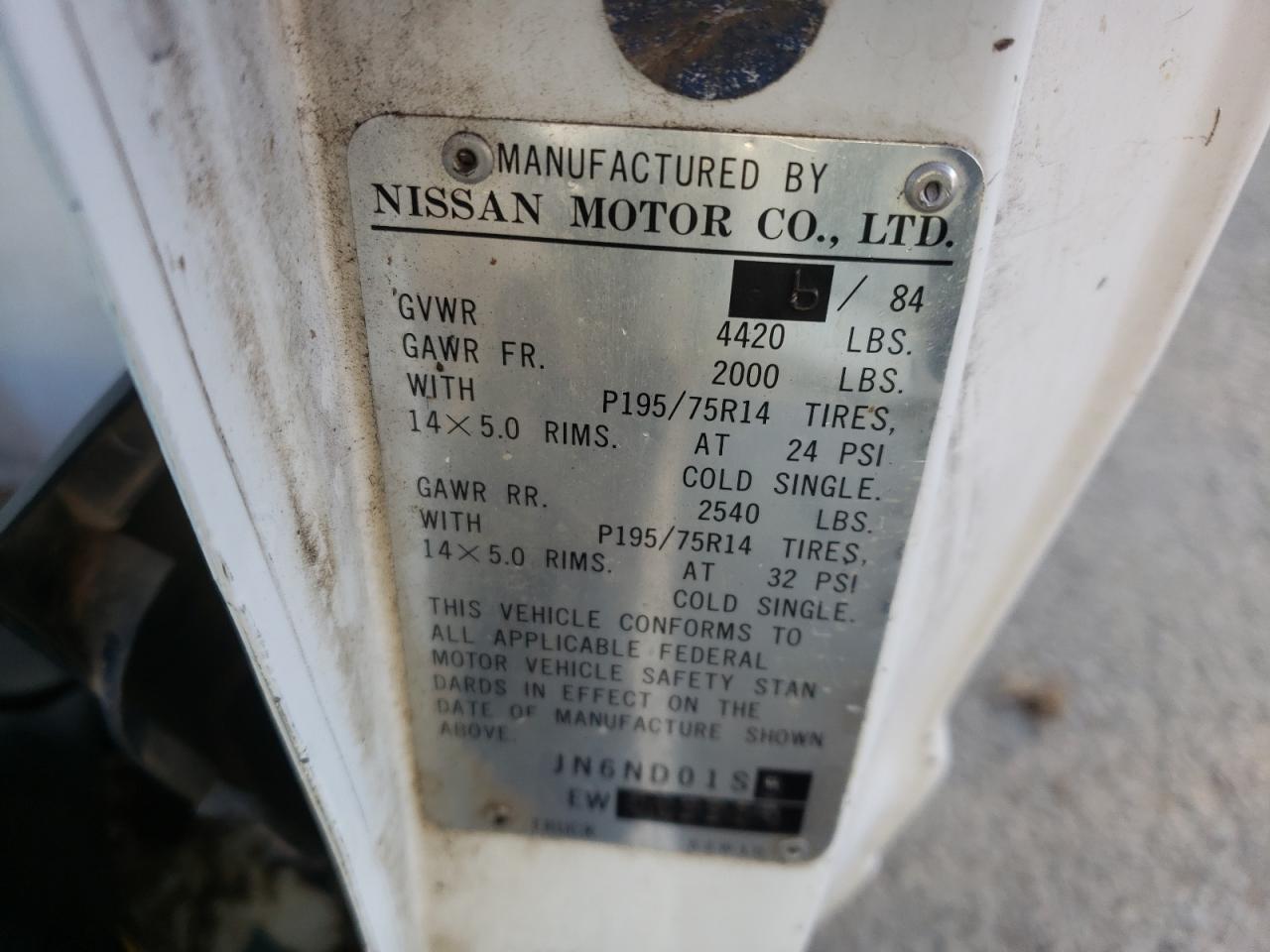 Photo 10 from auction – 1984 NISSAN PICKUP with VIN JN6ND01S8EW023389