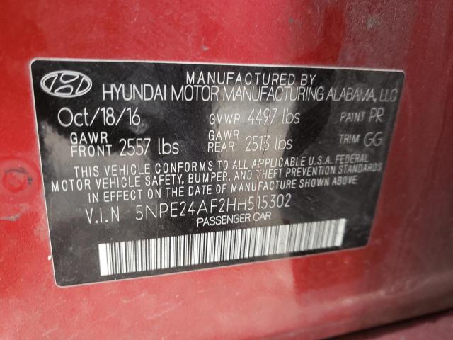 Photo 10 from auction – 2017 HYUNDAI SONATA SE with VIN 5NPE24AF2HH515302