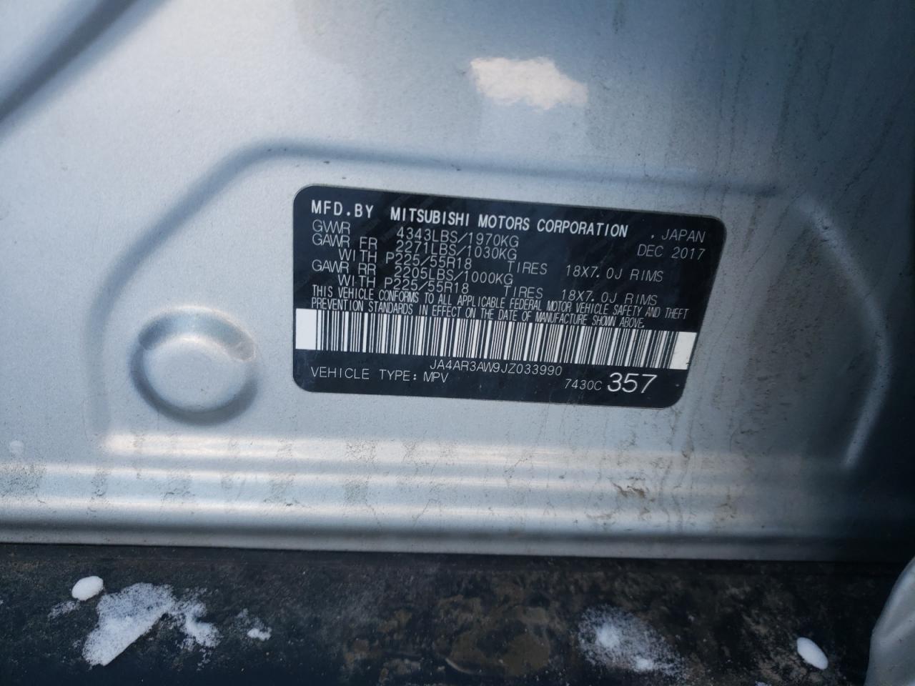 Photo 10 from auction – 2018 MITSUBISHI OUTLANDER with VIN JA4AR3AW9JZ033990
