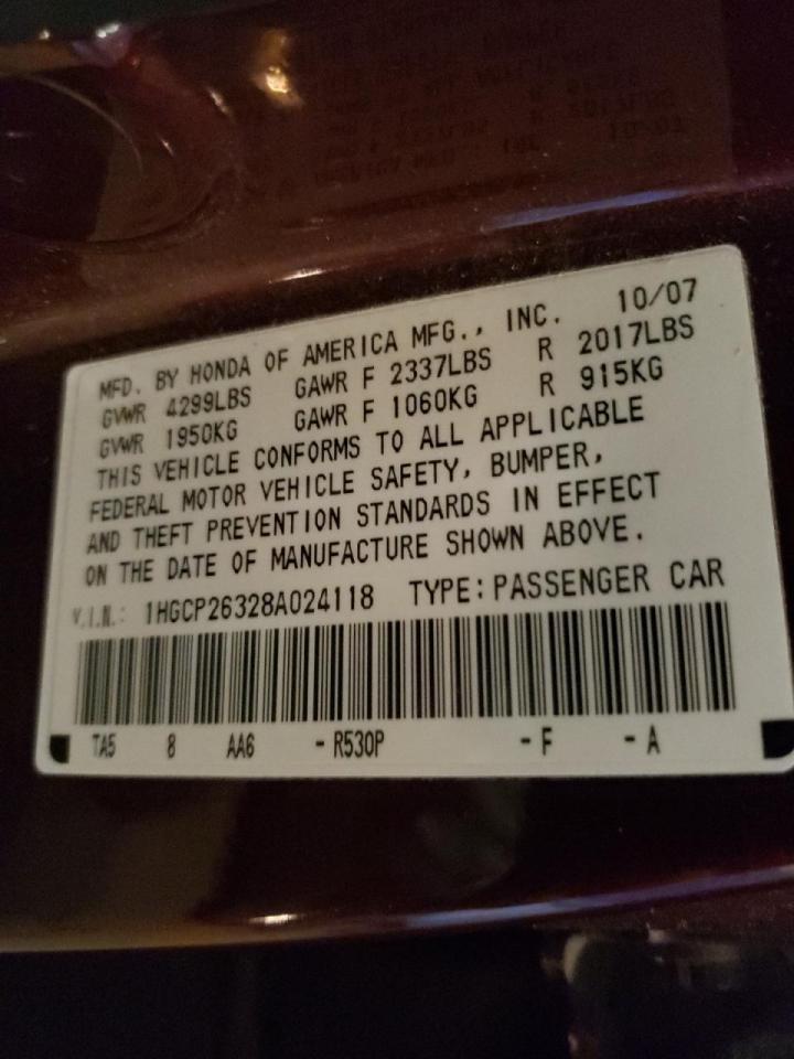 Photo 10 from auction – 2008 HONDA ACCORD with VIN 1HGCP26328A024118