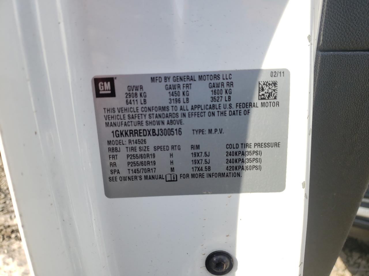 Photo 10 from auction – 2011 GMC ACADIA SLT with VIN 1GKKRREDXBJ300516