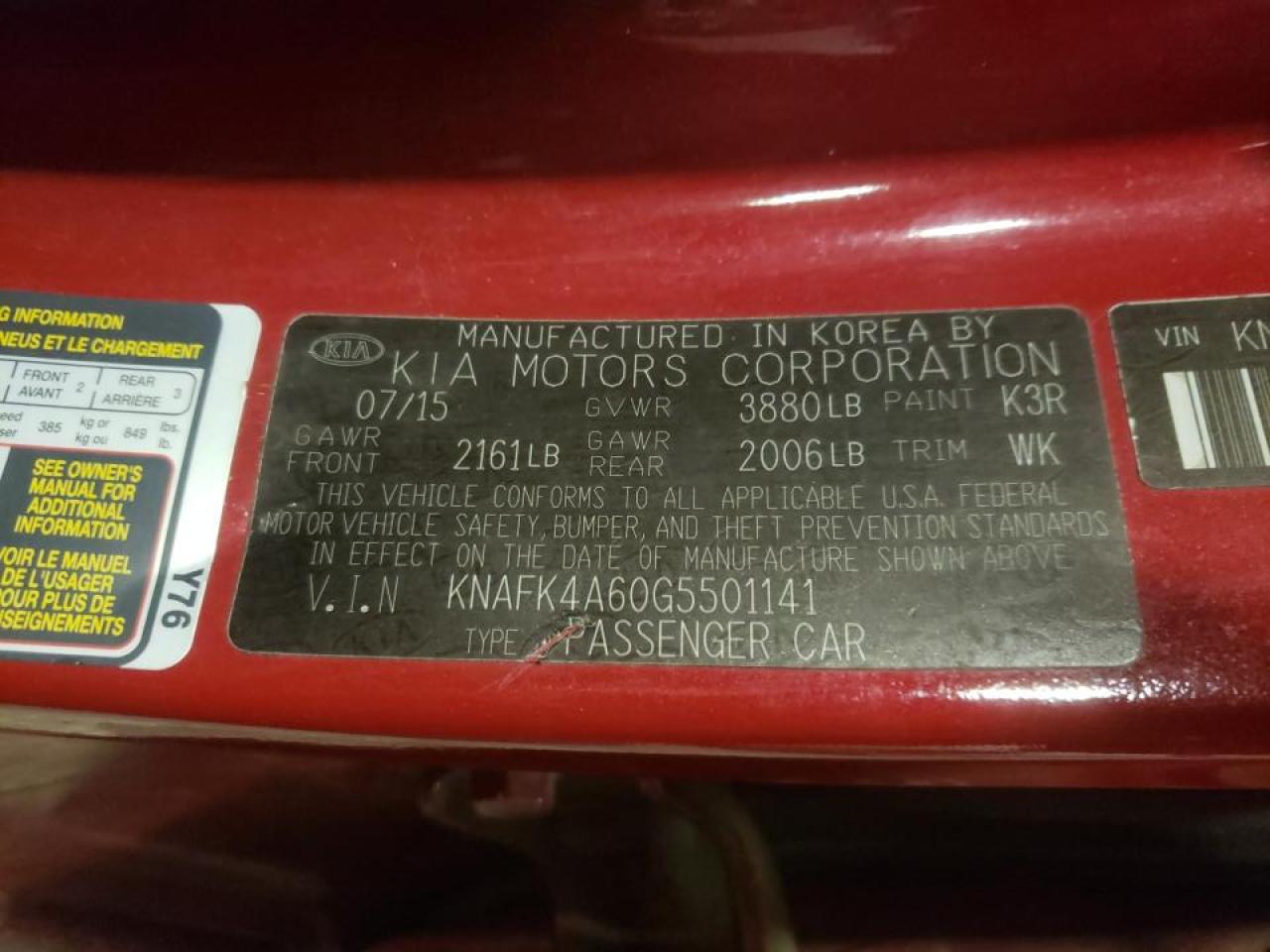 Photo 10 from auction – 2016 KIA FORTE LX with VIN KNAFK4A60G5501141