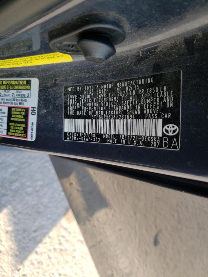 Photo 10 from auction – 2015 TOYOTA COROLLA L with VIN 5YFBURHE3FP281694