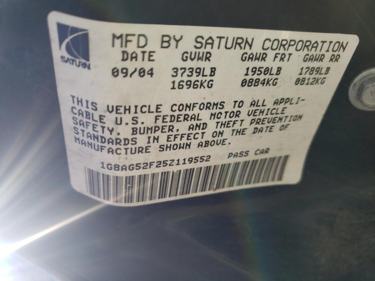 Photo 10 from auction – 2005 SATURN ION LEVEL with VIN 1G8AG52F25Z119552
