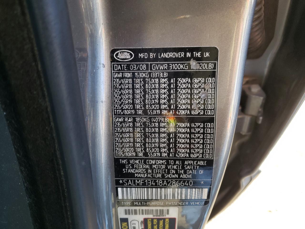 Photo 10 from auction – 2008 LAND ROVER RANGE ROVE with VIN SALMF13418A286640
