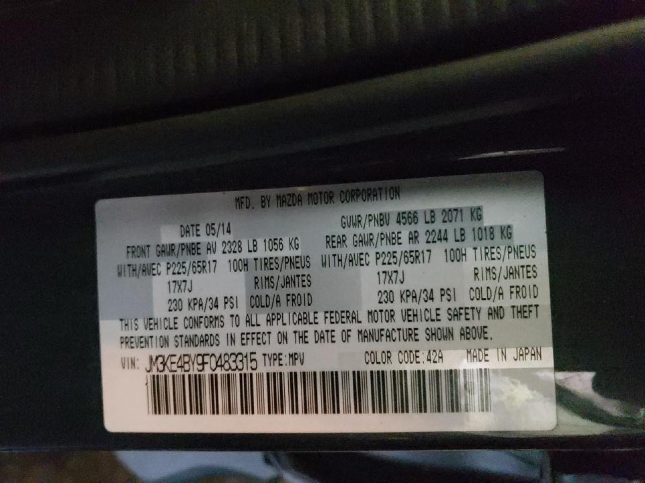 Photo 10 from auction – 2015 MAZDA CX-5 SPORT with VIN JM3KE4BY9F0483315