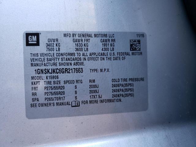 Photo 10 from auction – 2016 CHEVROLET SUBURBAN K with VIN 1GNSKJKC6GR217663