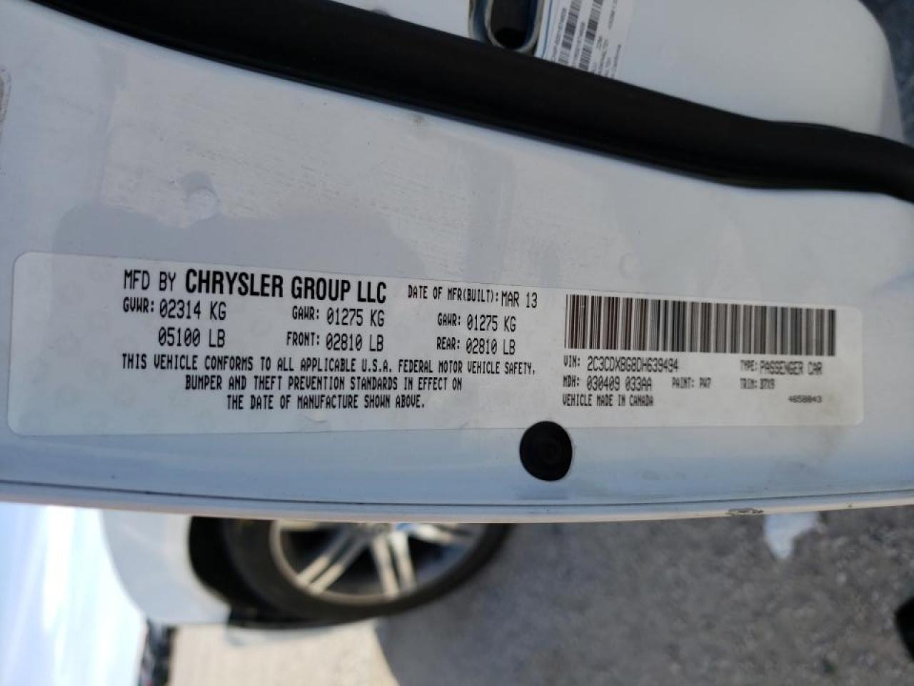 Photo 10 from auction – 2013 DODGE CHARGER SE with VIN 2C3CDXBG8DH639494