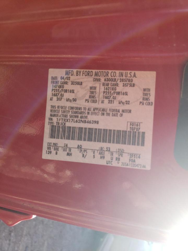 Photo 10 from auction – 2002 FORD F150 with VIN 1FTRX17L62NB46398
