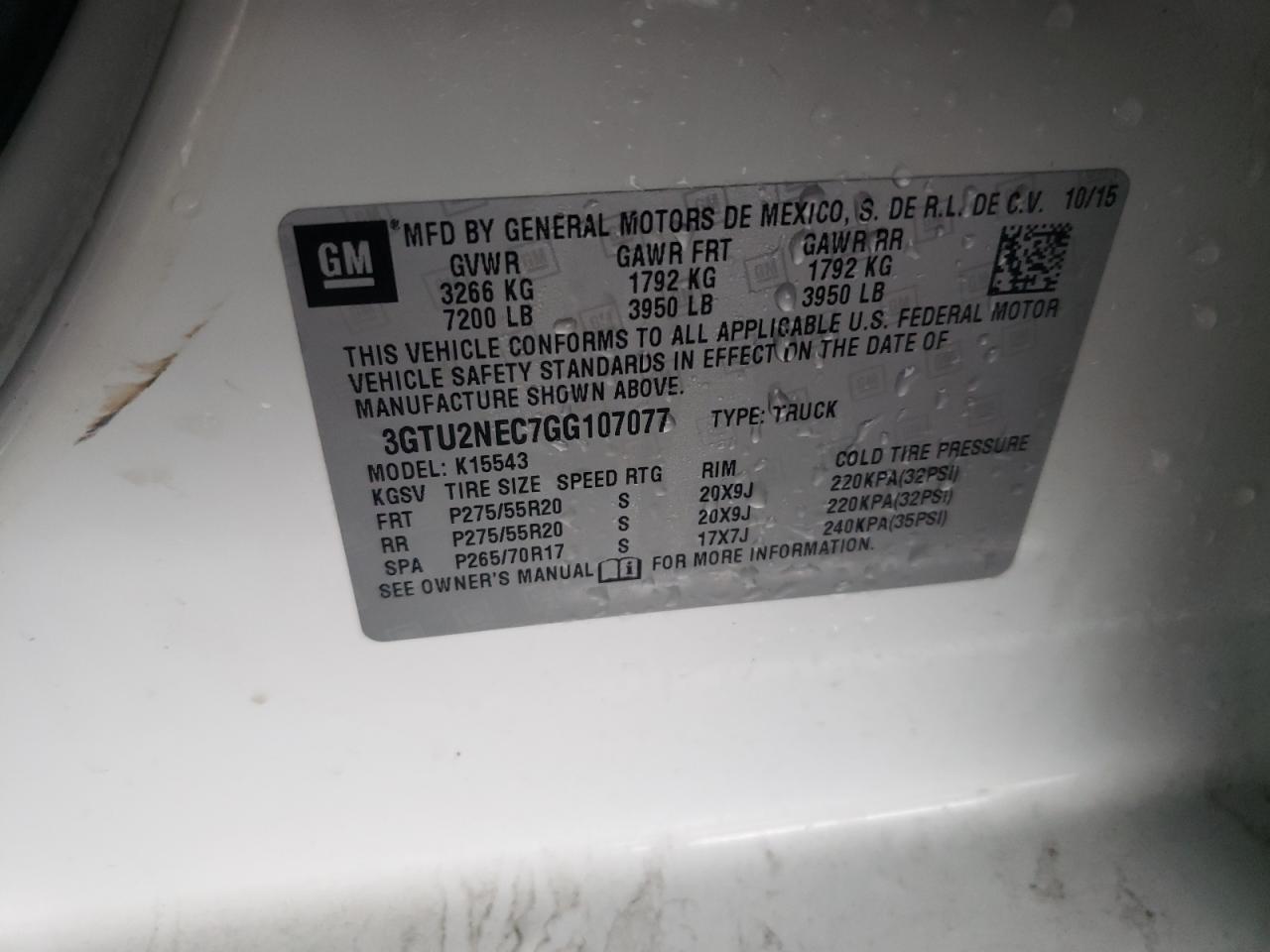 Photo 10 from auction – 2016 GMC SIERRA K15 with VIN 3GTU2NEC7GG107077