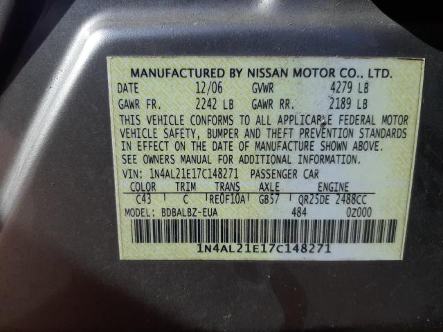 Photo 10 from auction – 2007 NISSAN ALTIMA with VIN 1N4AL21E17C148271