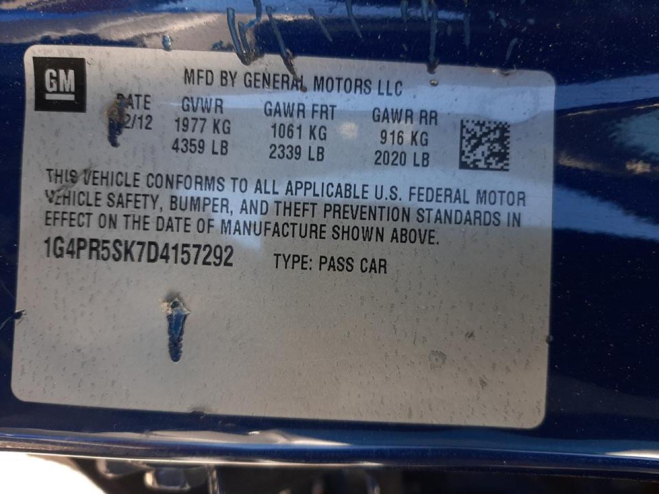 Photo 10 from auction – 2013 BUICK VERANO CON with VIN 1G4PR5SK7D4157292