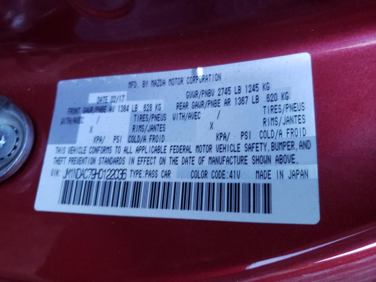 Photo 10 from auction – 2017 MAZDA MX-5 MIATA with VIN JM1NDAC79H0122036