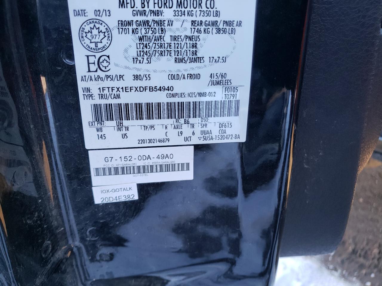 Photo 10 from auction – 2013 FORD F150 SUPER with VIN 1FTFX1EFXDFB54940