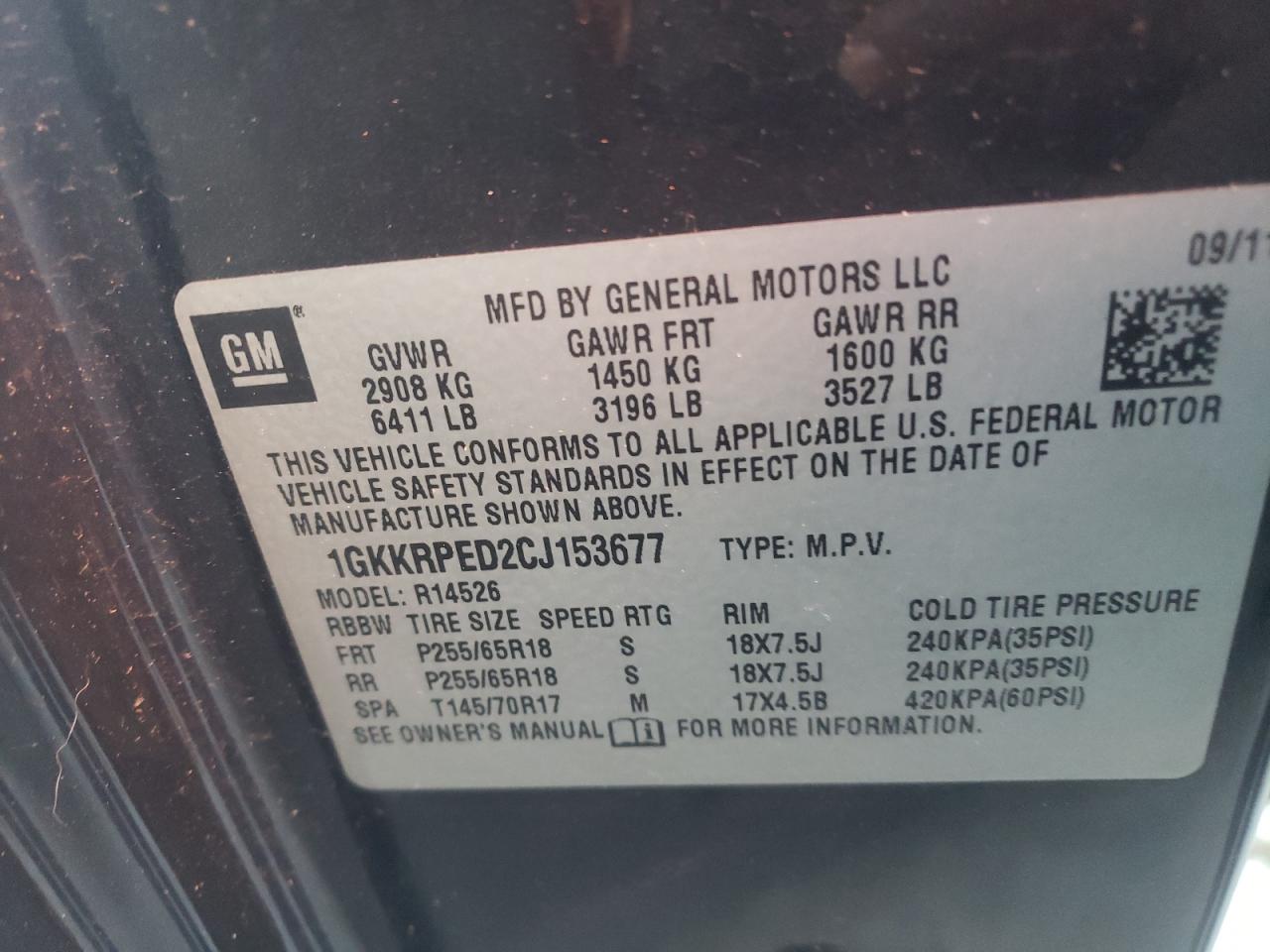 Photo 10 from auction – 2012 GMC ACADIA SLE with VIN 1GKKRPED2CJ153677