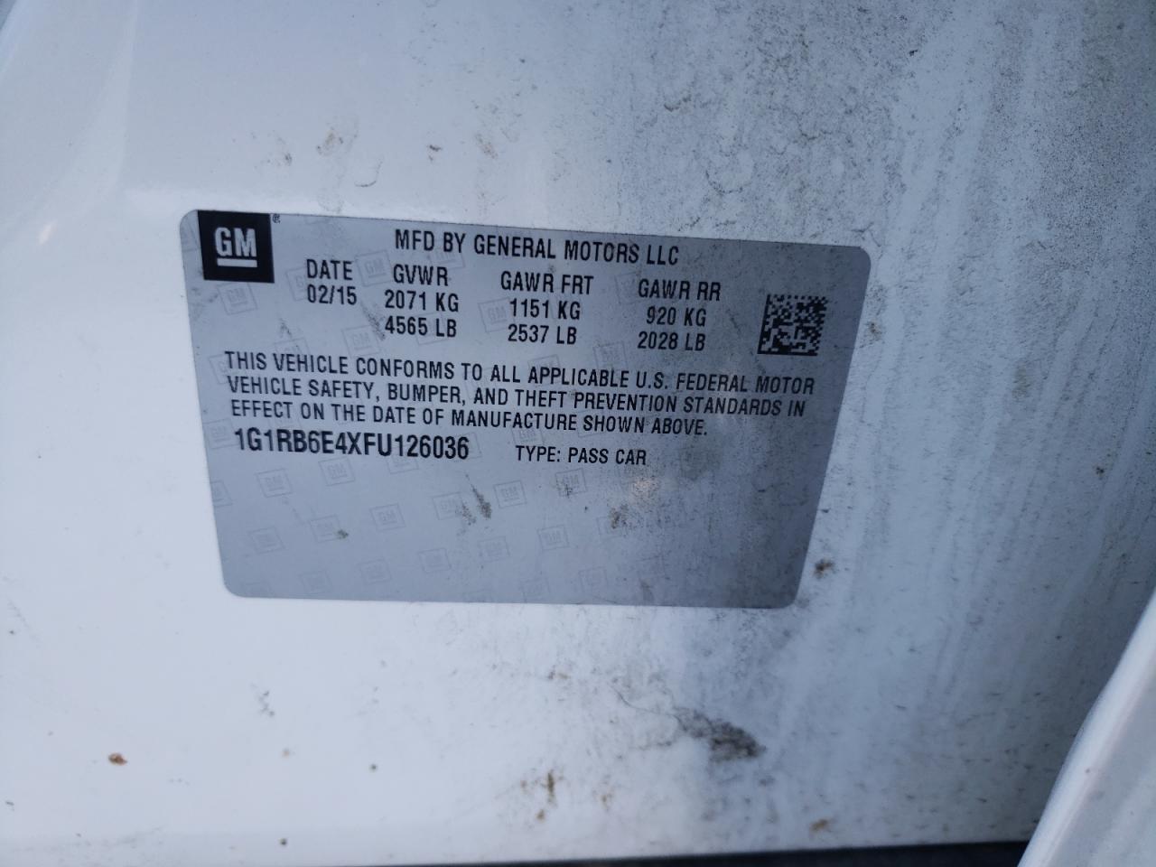 Photo 10 from auction – 2015 CHEVROLET VOLT with VIN 1G1RB6E4XFU126036