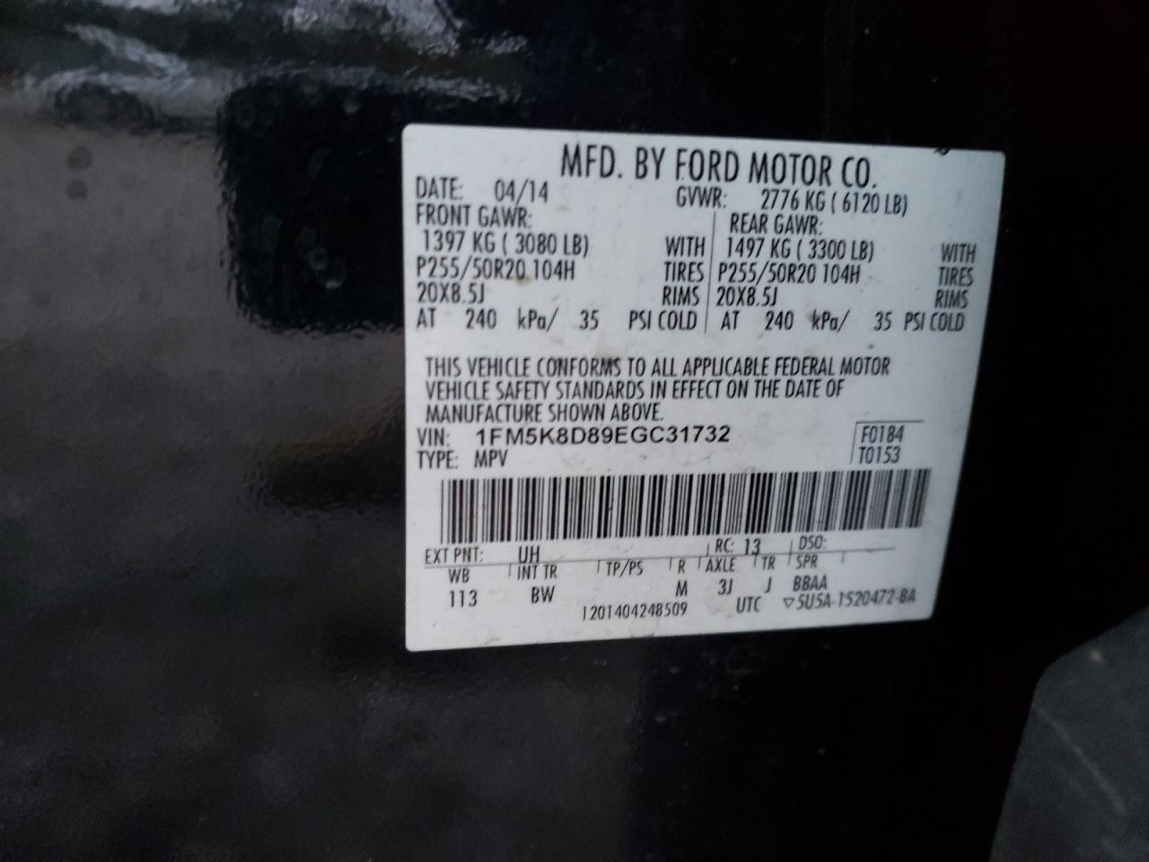 Photo 10 from auction – 2014 FORD EXPLORER X with VIN 1FM5K8D89EGC31732