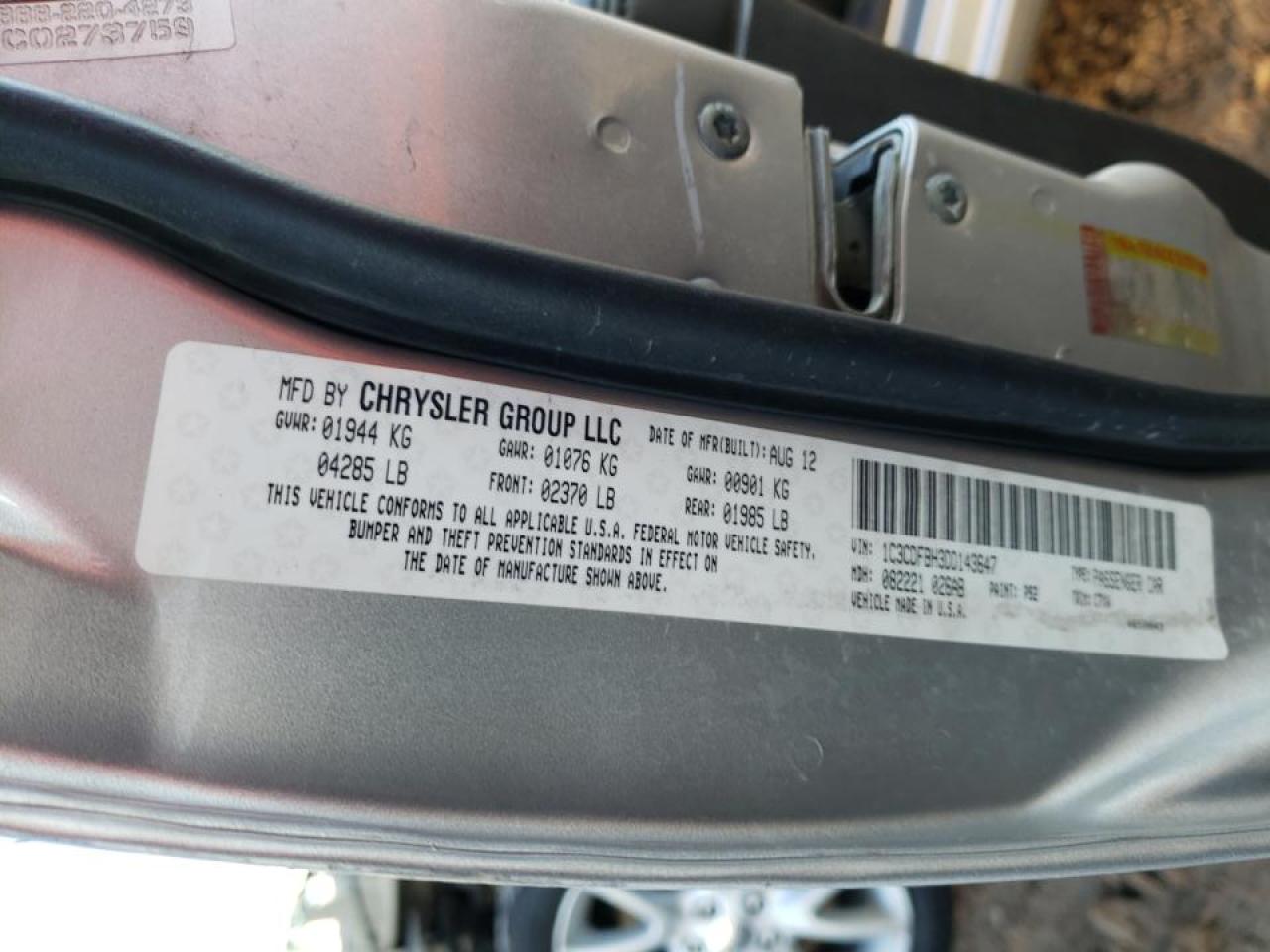 Photo 10 from auction – 2013 DODGE DART SXT with VIN 1C3CDFBH3DD143647