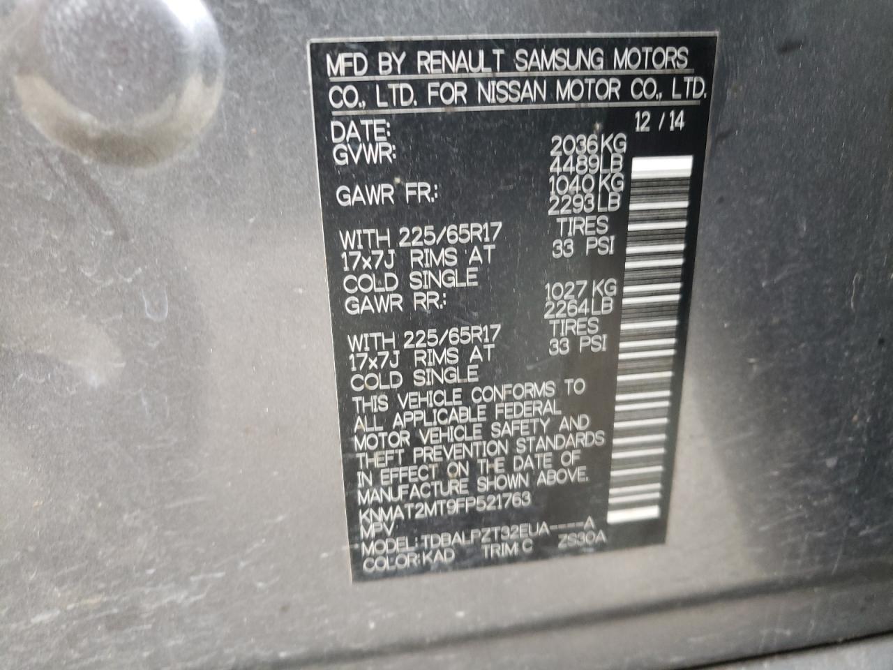 Photo 10 from auction – 2015 NISSAN ROGUE S with VIN KNMAT2MT9FP521763