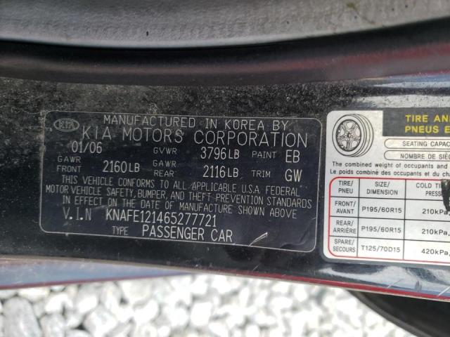 Photo 10 from auction – 2006 KIA SPECTRA LX with VIN KNAFE121465277721