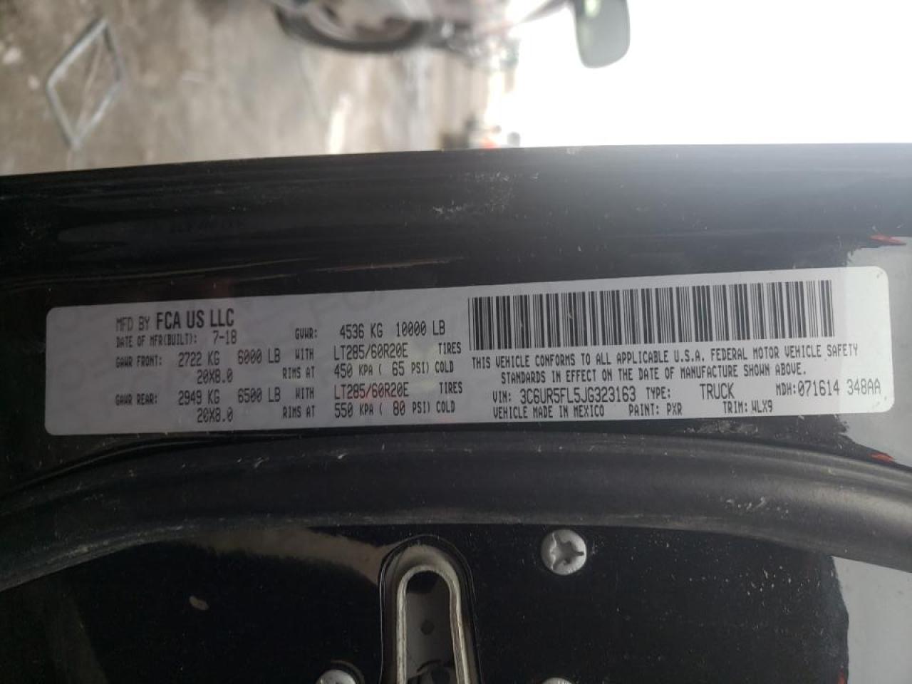 Photo 10 from auction – 2018 RAM 2500 LARAM with VIN 3C6UR5FL5JG323163