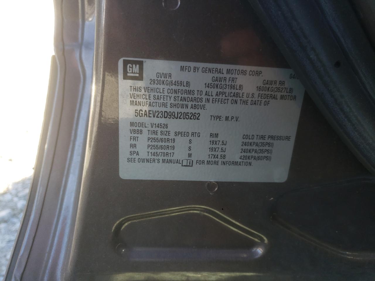 Photo 10 from auction – 2009 BUICK ENCLAVE CX with VIN 5GAEV23D99J205262