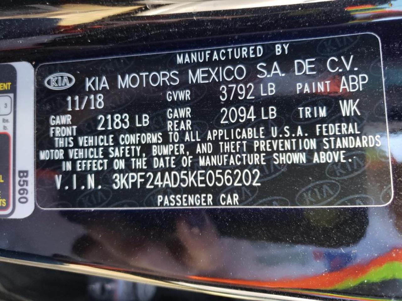 Photo 10 from auction – 2019 KIA FORTE FE with VIN 3KPF24AD5KE056202