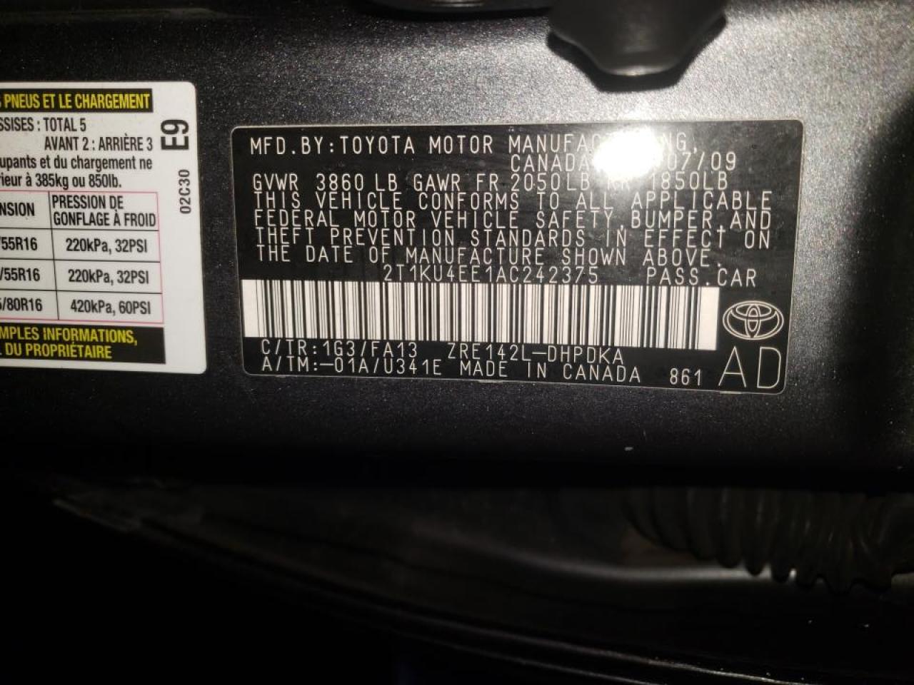 Photo 10 from auction – 2010 TOYOTA MATRIX with VIN 2T1KU4EE1AC242375