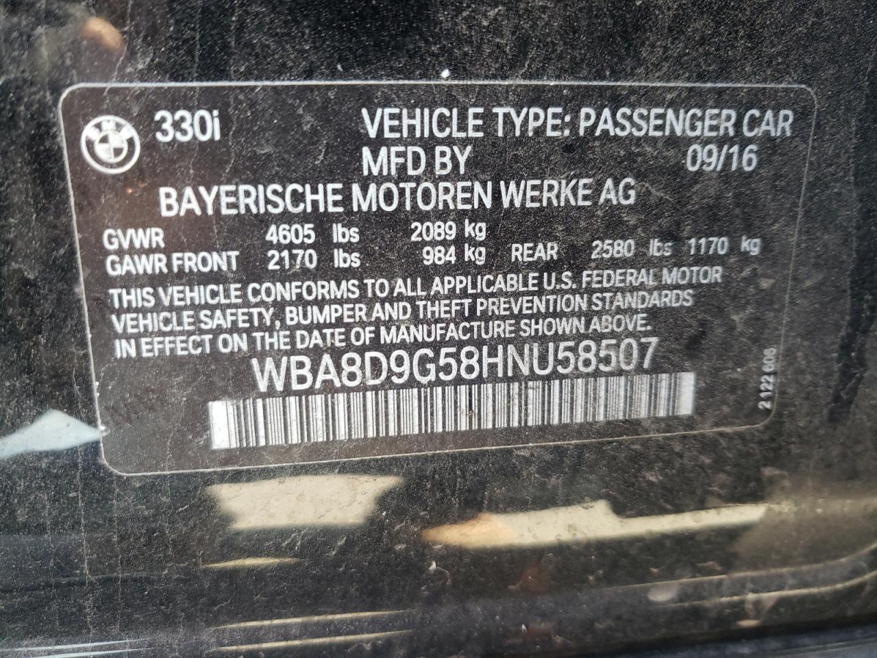 Photo 10 from auction – 2017 BMW 330 XI with VIN WBA8D9G58HNU58507