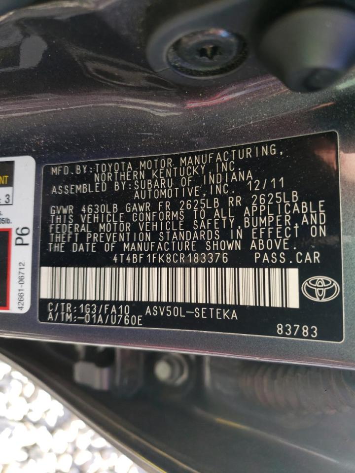 Photo 10 from auction – 2012 TOYOTA CAMRY BASE with VIN 4T4BF1FK8CR183376