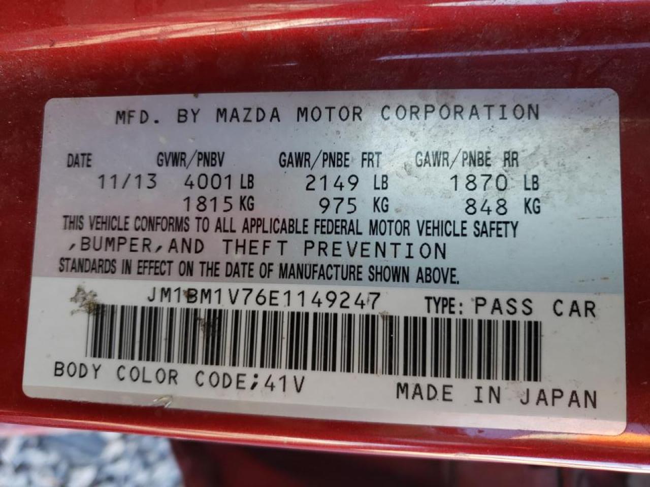 Photo 10 from auction – 2014 MAZDA 3 TOURING with VIN JM1BM1V76E1149247