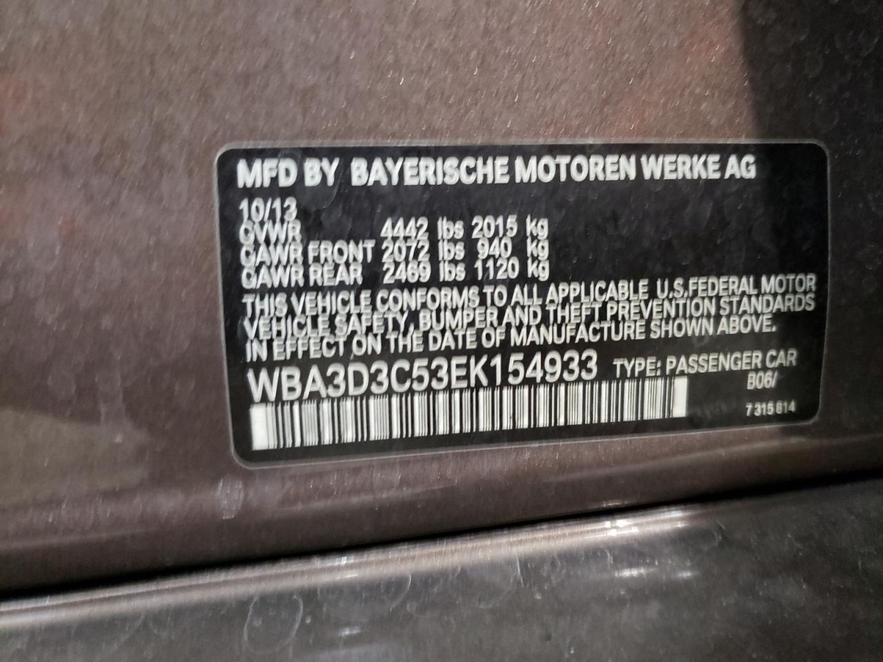 Photo 10 from auction – 2014 BMW 328 D with VIN WBA3D3C53EK154933