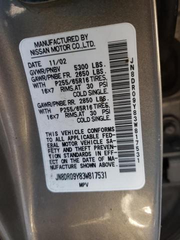 Photo 10 from auction – 2003 NISSAN PATHFINDER with VIN JN8DR09Y83W817531