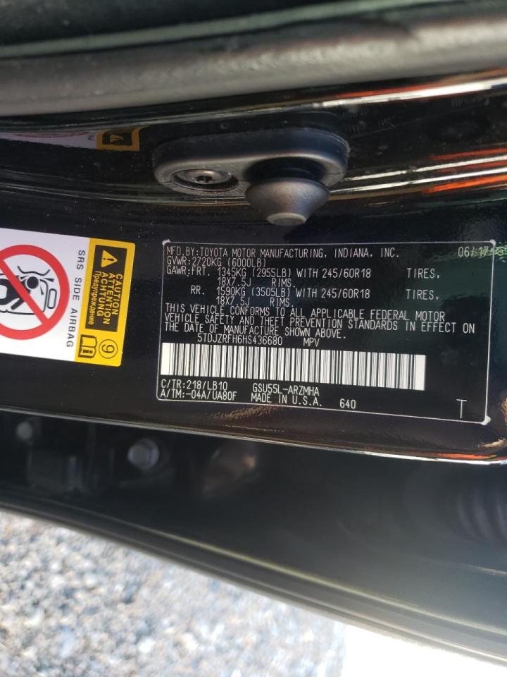 Photo 10 from auction – 2017 TOYOTA HIGHLANDER with VIN 5TDJZRFH6HS436680