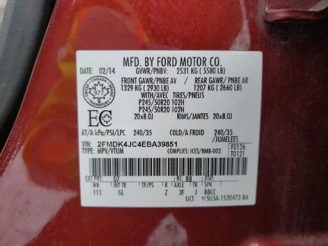 Photo 10 from auction – 2014 FORD EDGE SEL with VIN 2FMDK4JC4EBA39851