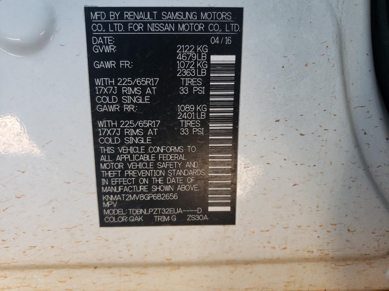 Photo 10 from auction – 2016 NISSAN ROGUE S with VIN KNMAT2MV8GP682656