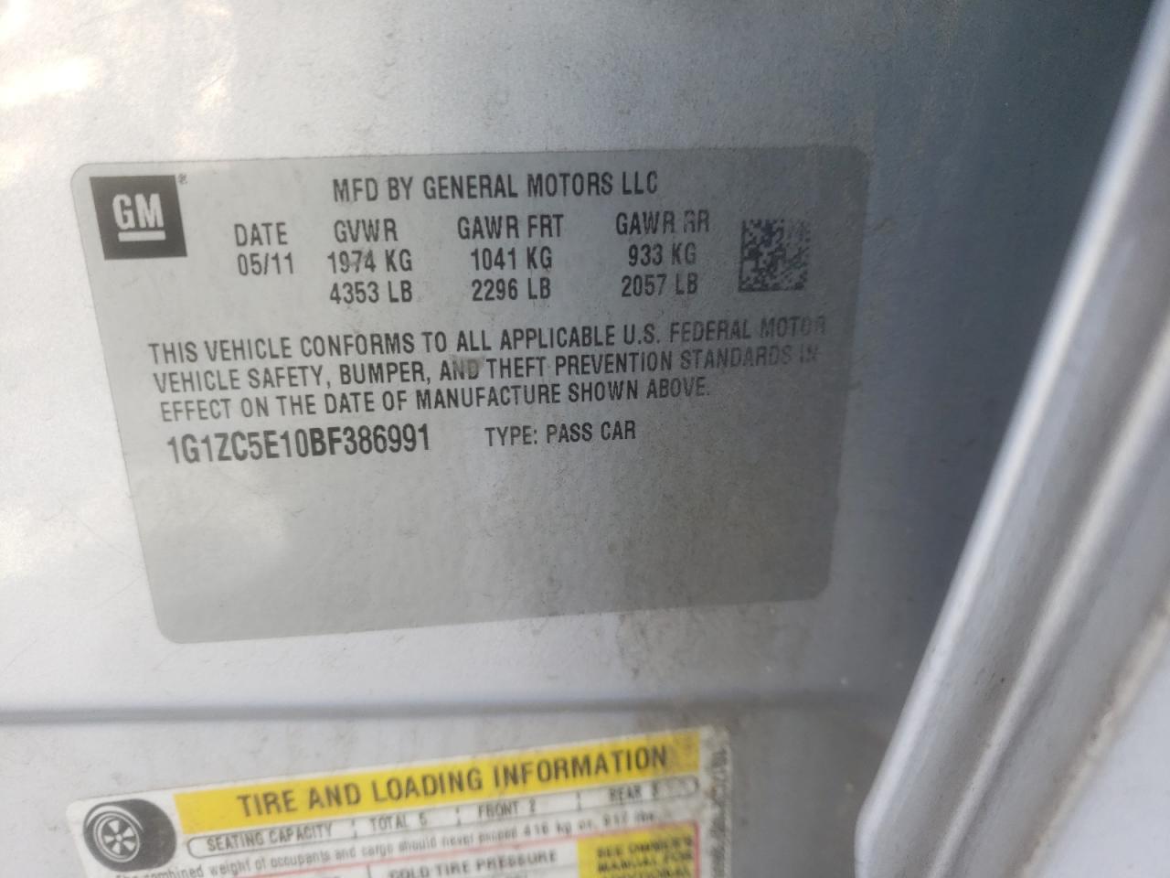 Photo 10 from auction – 2011 CHEVROLET MALIBU with VIN 1G1ZC5E10BF386991